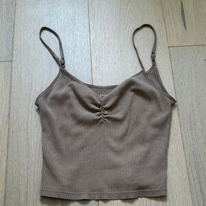 Brown Ribbed Women's Top
